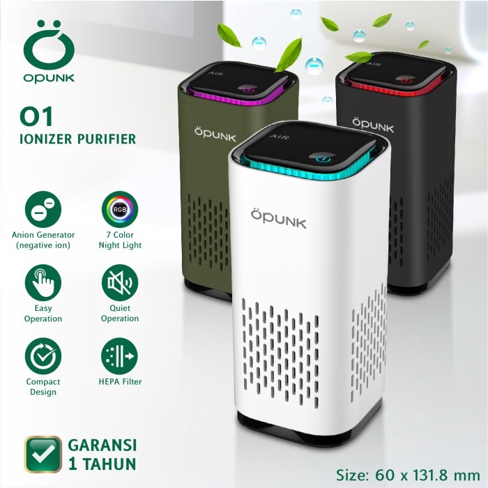 Jual MINI AIR PURIFIER IONIZER PORTABLE OPUNK O1 HEPA FILTER ANION