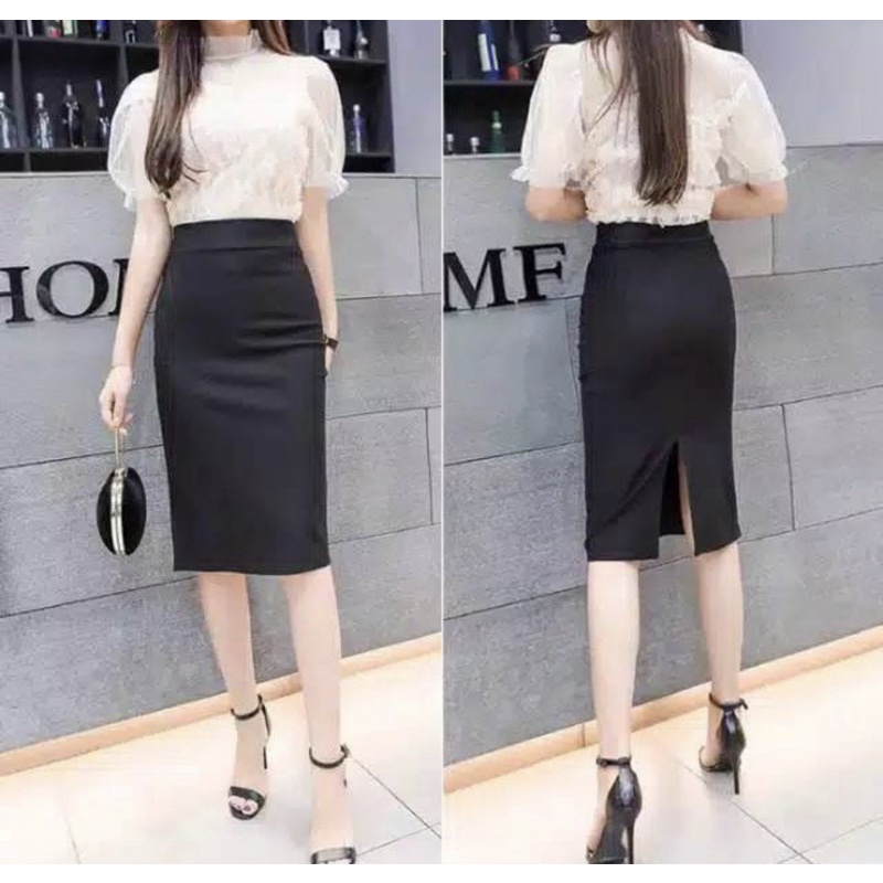 Jual Rok Kerja Pendek Hitam Span 3 4 Bahan Formal Kantor Rok Pendek Rok