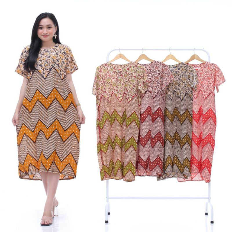 Jual Daster Batik Print Lengan Pendek Motif Abstrak Leher Kancing