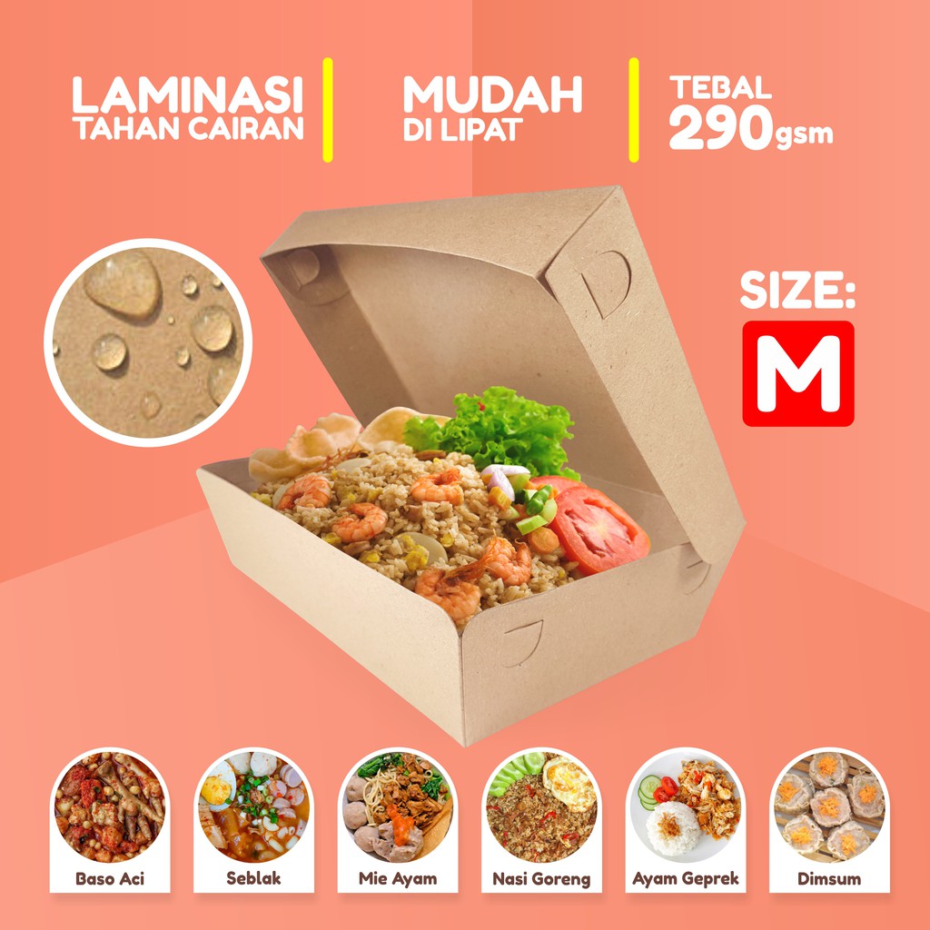 Jual Lunch Box Paper Box Makanan Kotak Nasi Ukuran M Kertas Kraft