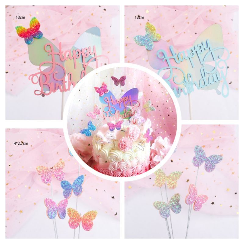 Jual CAKE TOPPER SET KUPU KUPU GLITTER KUPUKUPU KUPU KUPU BUTTERFLY