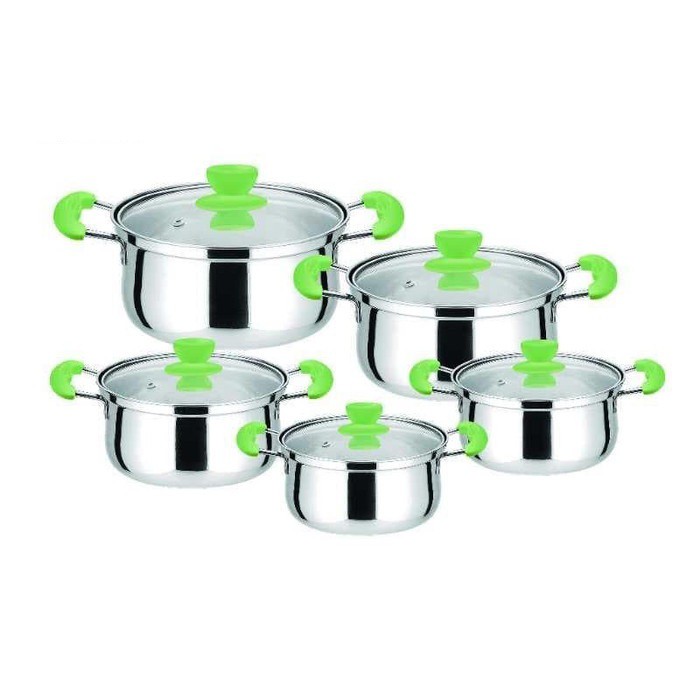 Jual Panci Set 5 PCS Tutup Kaca Stainless Stock Pot Serbaguna