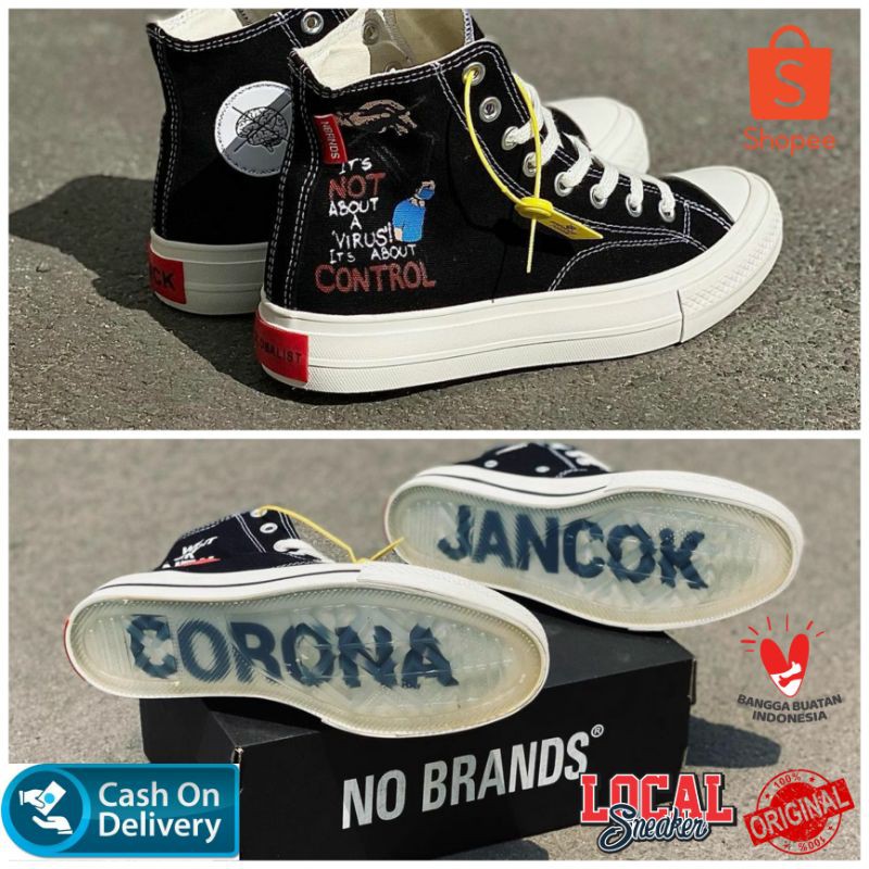 Jual Nobrands Corona Jancuk High Black White Original Sepatu No