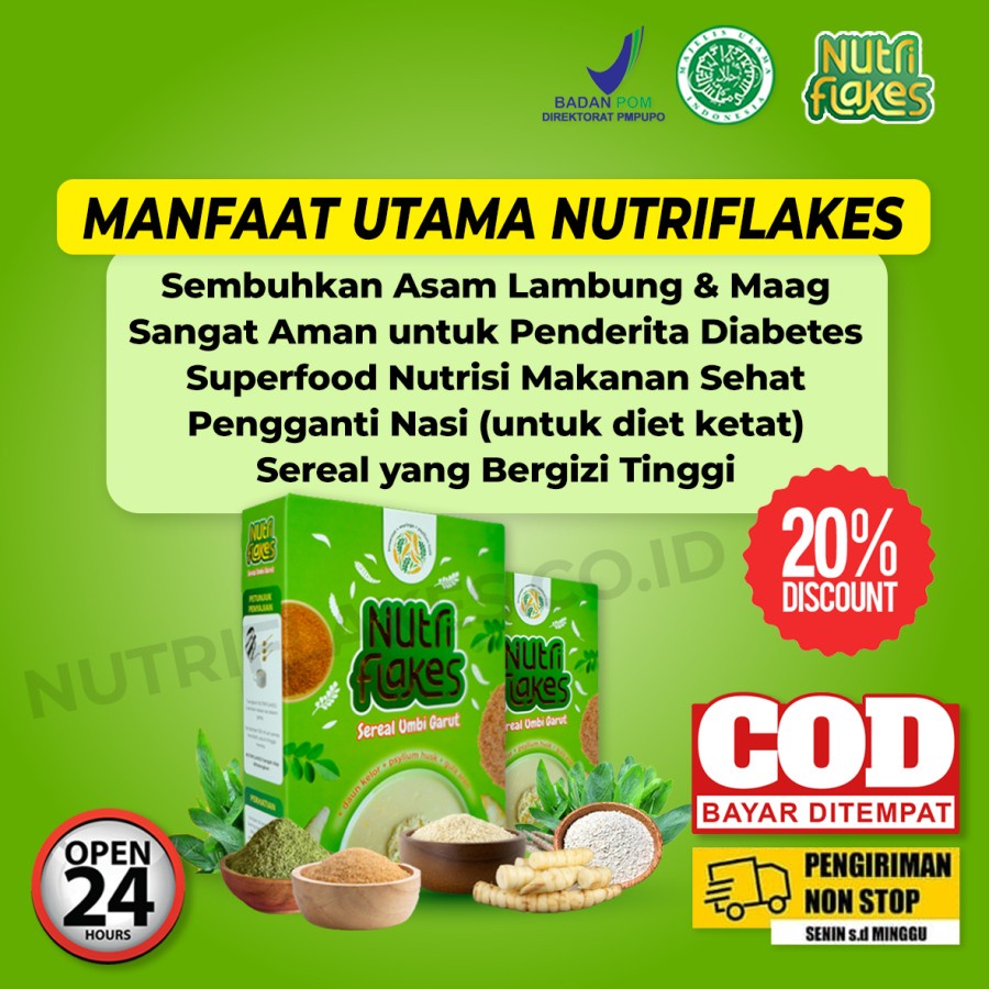 Jual Nutri Flakes Sereal Umbi Garut Daun Kelor Psyllium Husk