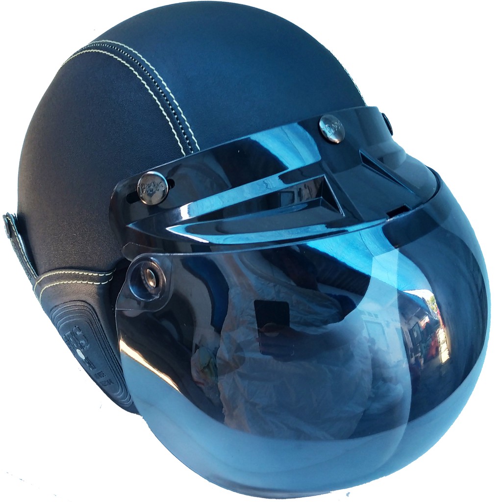 Jual Helm Retro Kulit Klasik Kaca BOBO Original Hitam Polos Shopee