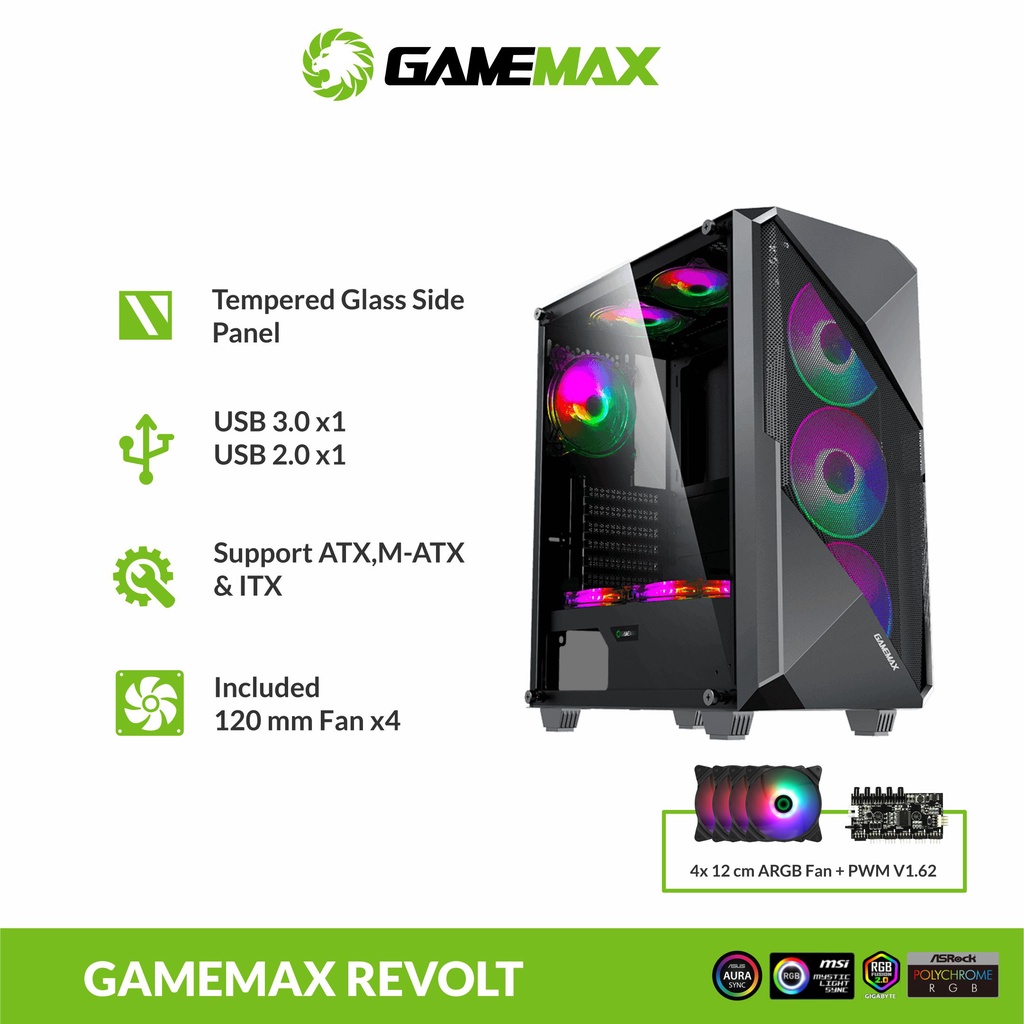 Jual Gamemax Revolt Atx Argb Gaming Pc Case With Pwm And Rainbow Argb