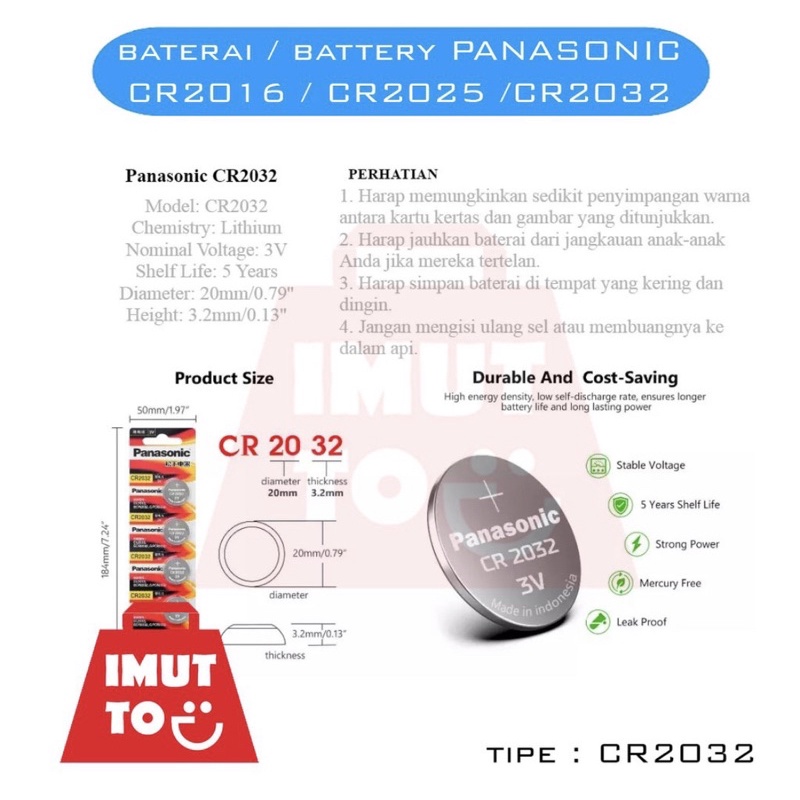 Jual IMUTTO PANASONIC CR 2016 2025 2032 1632 1616 1620 BATU BATTERY