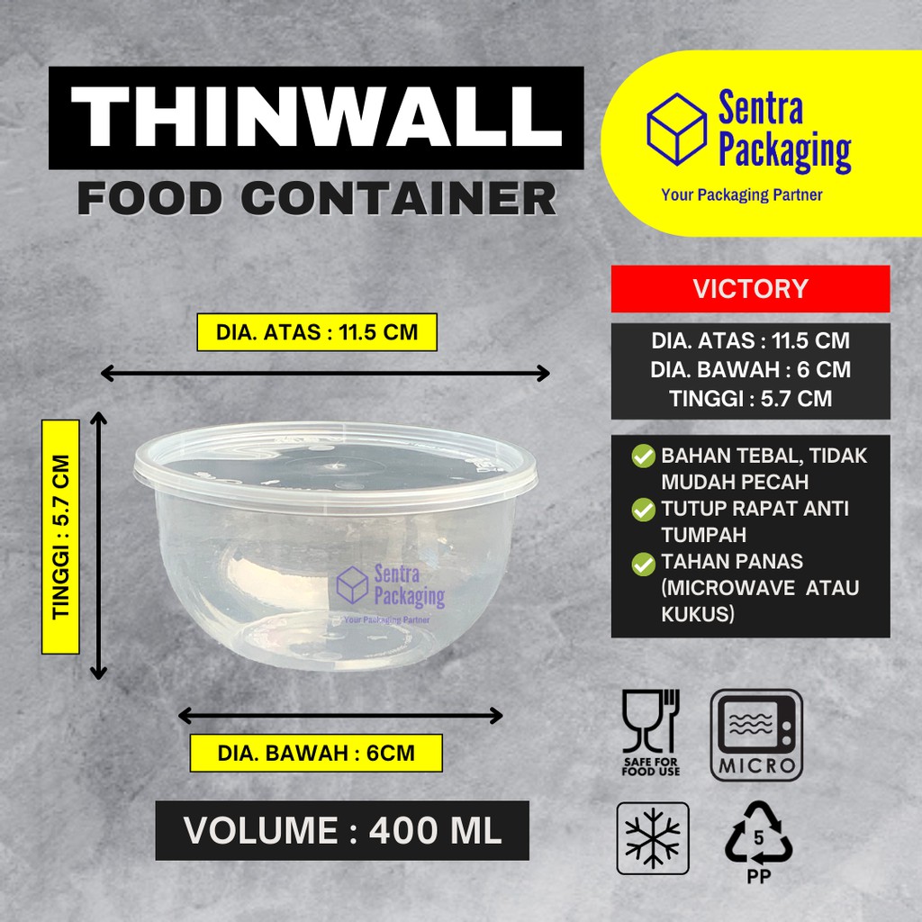 Jual Thinwall Bulat 400ml Mangkok Plastik Packaging Makanan Cup