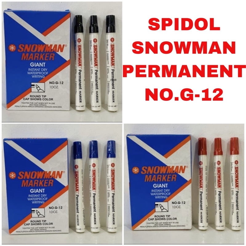 Jual SPIDOL SNOWMAN PERMANENT MARKER NO G 12 HITAM BIRU MERAH