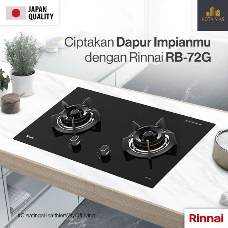 Jual Kompor Tanam Rinnai RB72G RB 72G Tempered Glass Brass Burner Gas