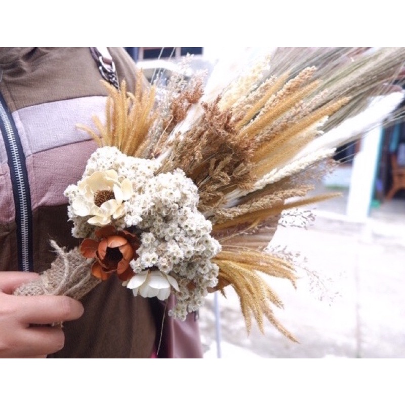 Jual Buket Wedding Rustic Bunga Kering Dirangkai Rustic Bouquet Bunga