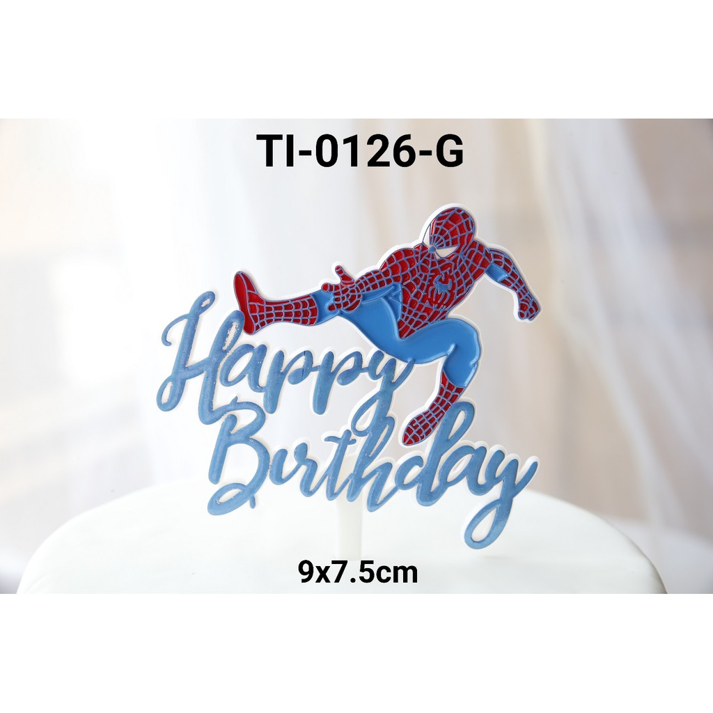 Jual Ti G Cake Topper Tulisan Happy Birthday Spiderman Biru