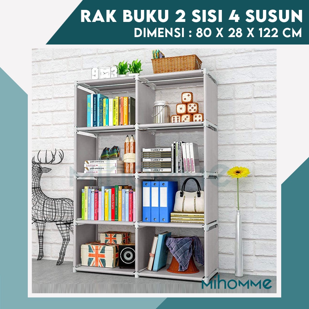 Jual Rak Buku Serbaguna Besi Portable Susun Tingkat Sisi Grey