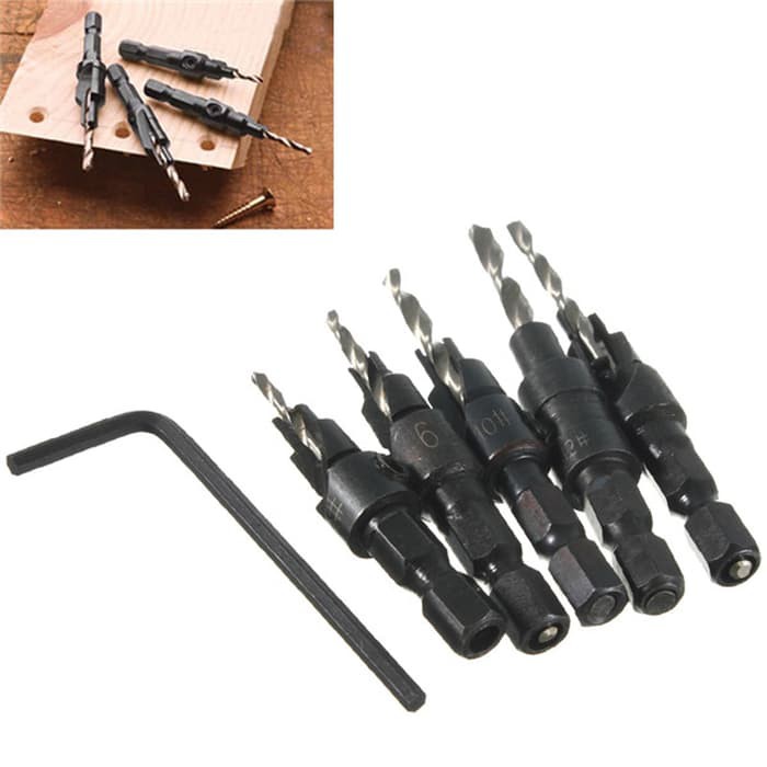 Jual Mata Bor Drill Bit Countersink PILOT Set 5pcs Mata Bor Kayu Sekrup