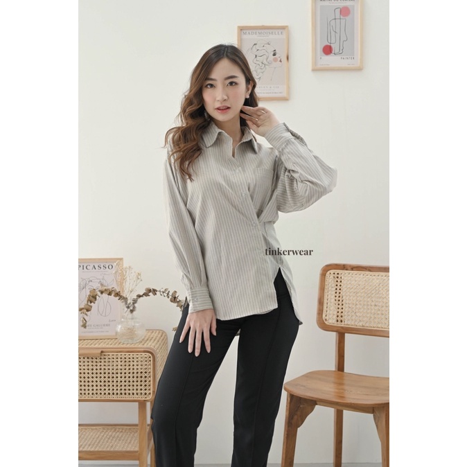 Jual Sola Multiway Shirt Kemeja Basic Garis Wanita Shopee Indonesia