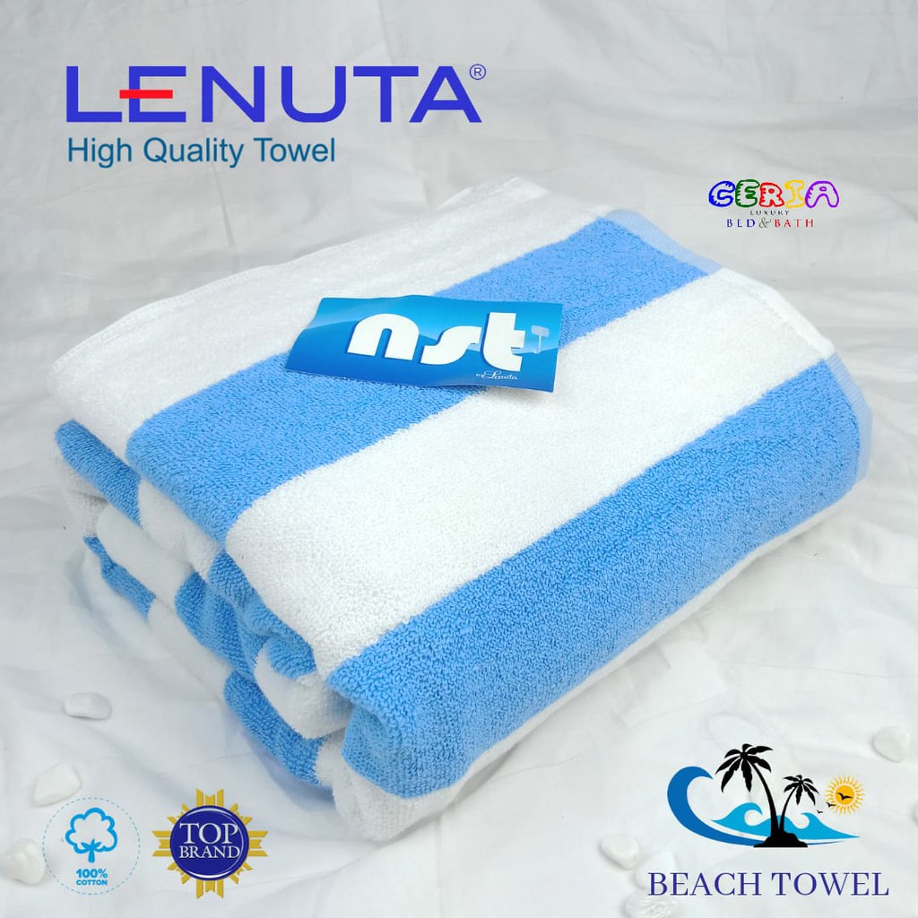 Jual Handuk Pantai Jumbo Dewasa Lenuta Nst Putih Stripe Biru Muda Uk