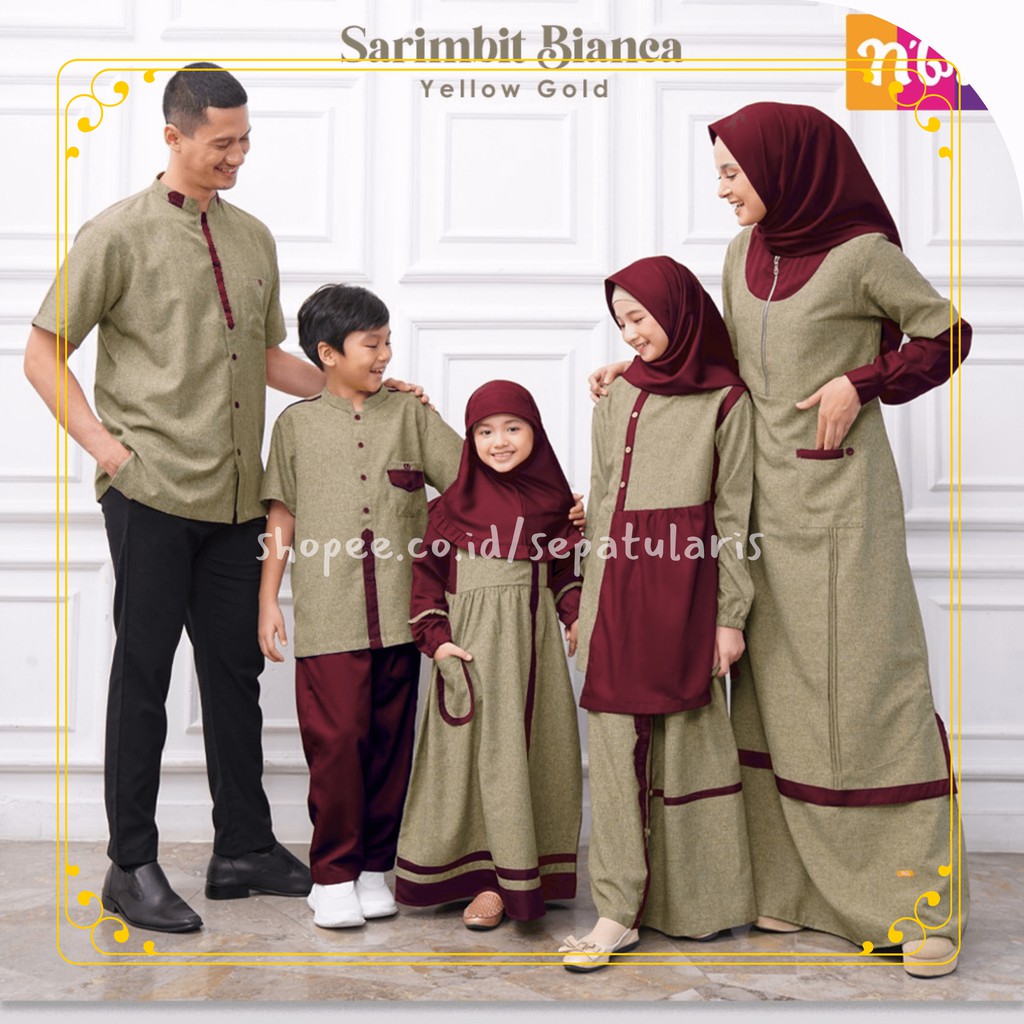 Jual Baju Gamis Nibras Bianca Yellow Gold Sarimbit Couple Keluarga