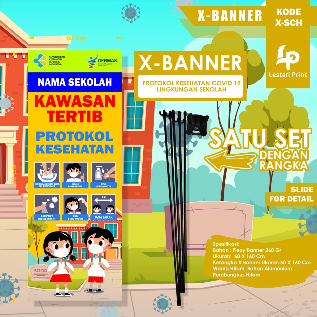 Jual X BANNER PROTOKOL KESEHATAN LINGKUNGAN SEKOLAH COVID 19 CORONA