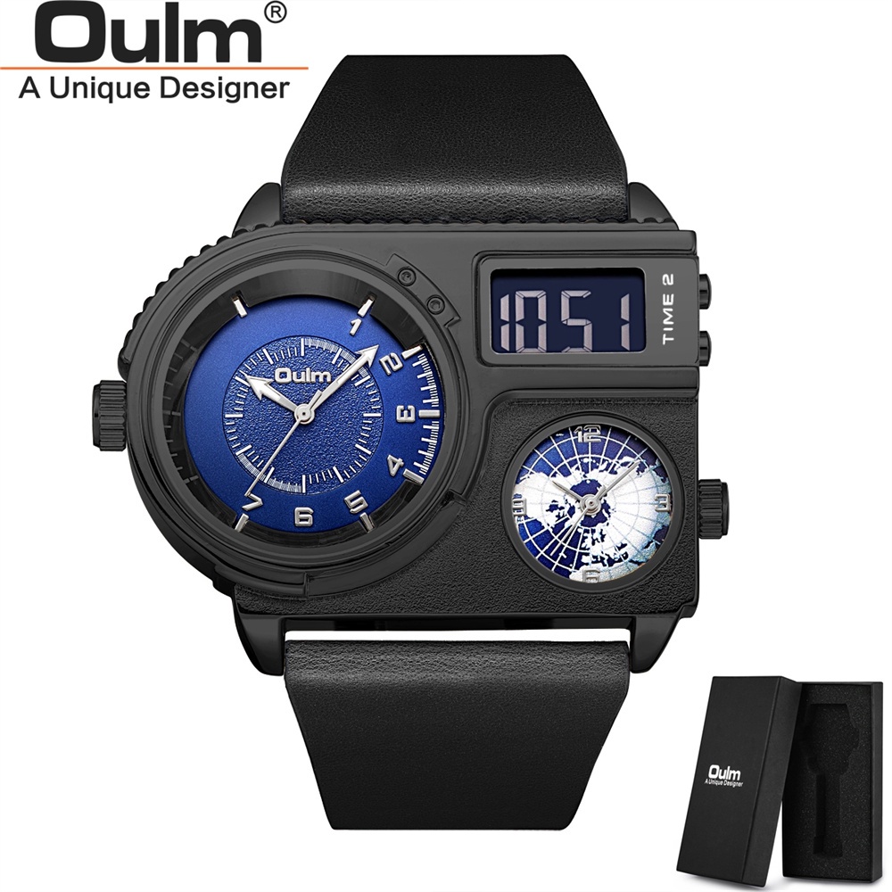 Jual Oulm Big Dial Men Wristwatch Dual Display Quartz Clock Two