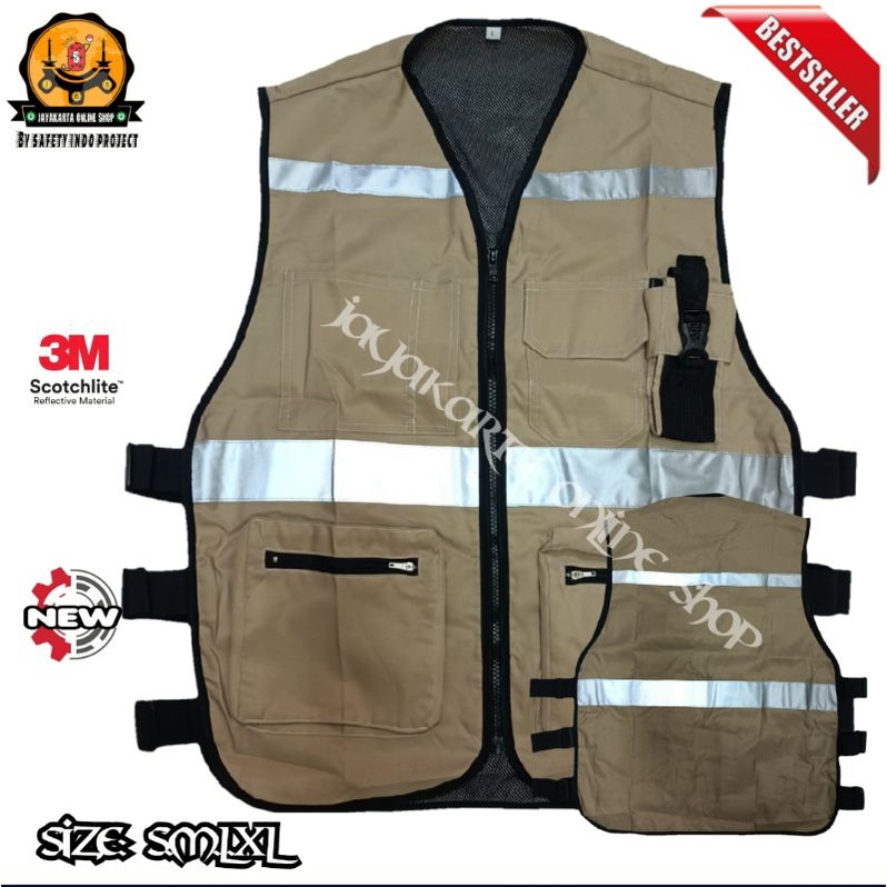 Jual ROMPI SAFETY VEST 3M SCOTLITE TASLAN WATER PROOF CREAM PREMIUM