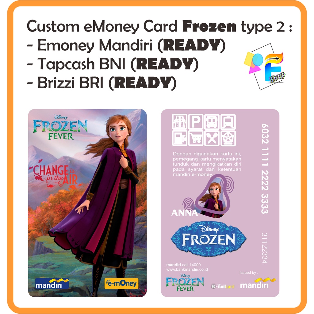 Jual Kartu Emoney Etoll Tapcash Brizzi Edisi Disney Frozen Custom