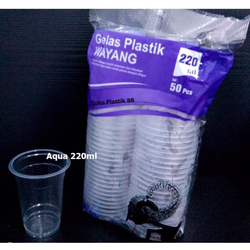 Jual GELAS PLASTIK CUP PLASTIK 220 ML 50 PCS MERK WAYANG Shopee