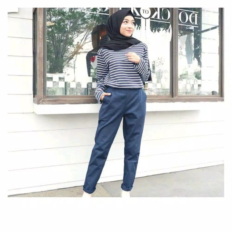 Jual Celana Panjang Wanita Baggy Pants Wanita Latte Beige Nude Hitam