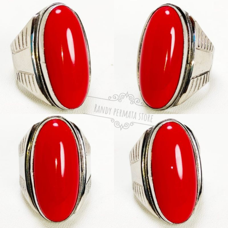 Jual Batu Cincin Akik Red Coral Marjan Model Pandan Ring Tanam High