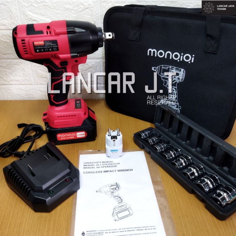 Jual MONQIQI IMPACT WRENCH CORDLESS 21V BOR BUKA BAUT MOBIL 500 900