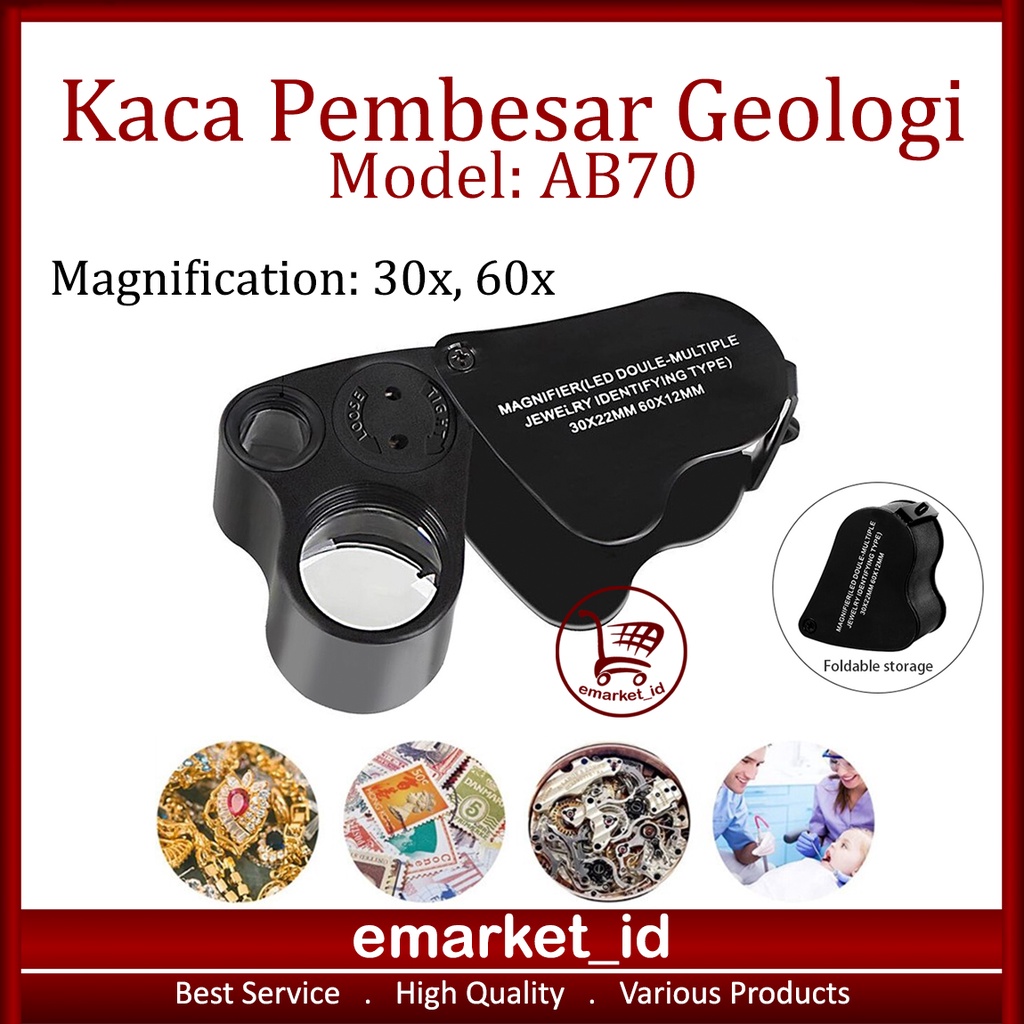 Jual Kaca Pembesar Geologi LED 30x 60x AB70 Perhiasan Batuan Lup