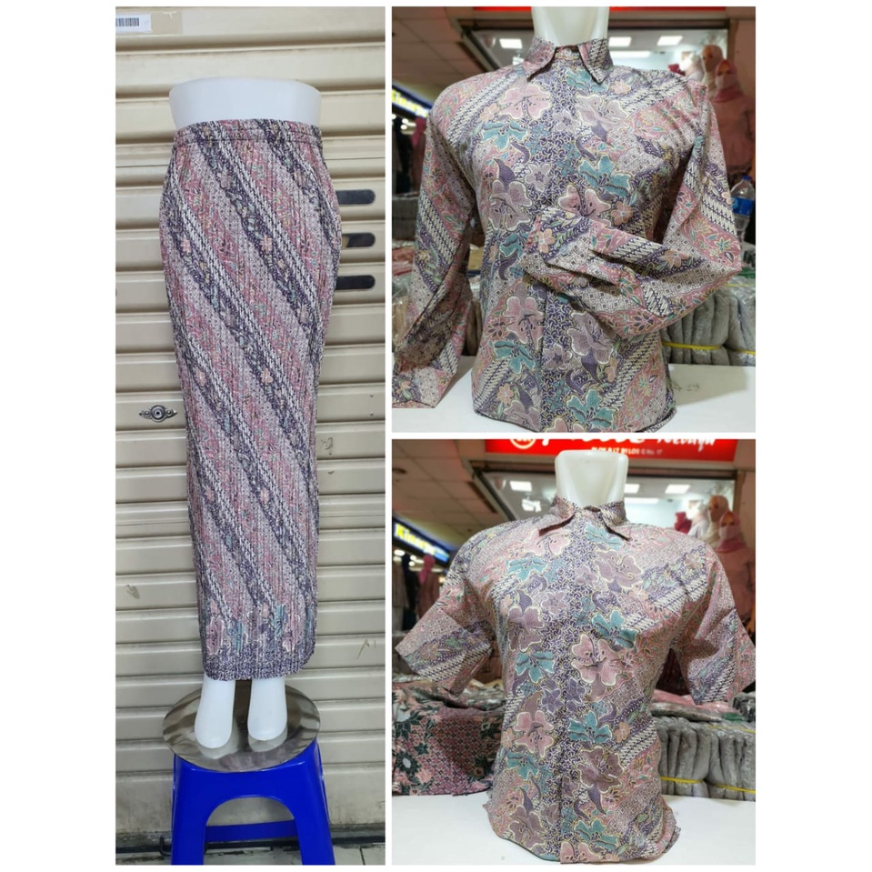 Jual Cod Terlaris Couple Rok Prisket Kemeja Batik Motif Soft Pink