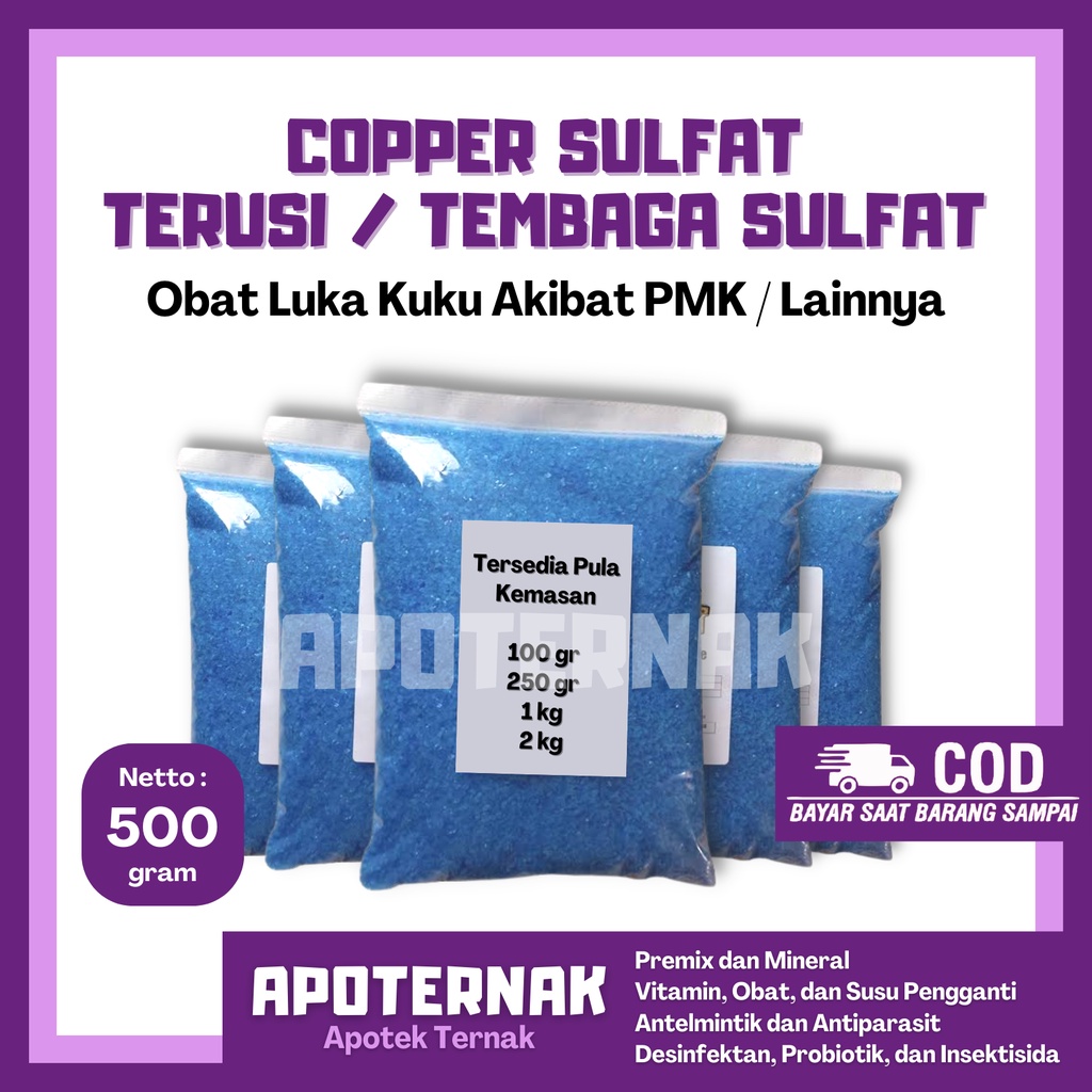 Jual COPPER SULFATE 500 Gr Tembaga Sulfat Terusi Obat Infeksi Dan