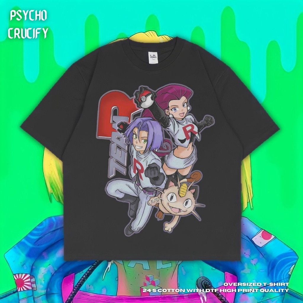 Jual Psycho Crucify Team Rocket Oversized T Shirt Black Dark Grey