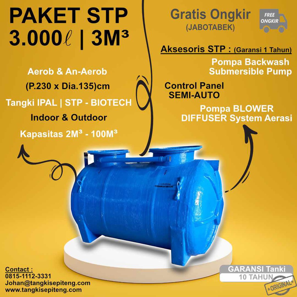 Jual PAKET Tangki Tabung STP IPAL WWTP 3000 Liter BIOTECH BIO SEPTIC