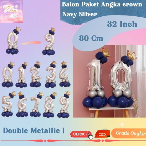 Jual Balon Angka Jumbo 80 Cm Foil Set Paket Latex Metalik Doff Biru