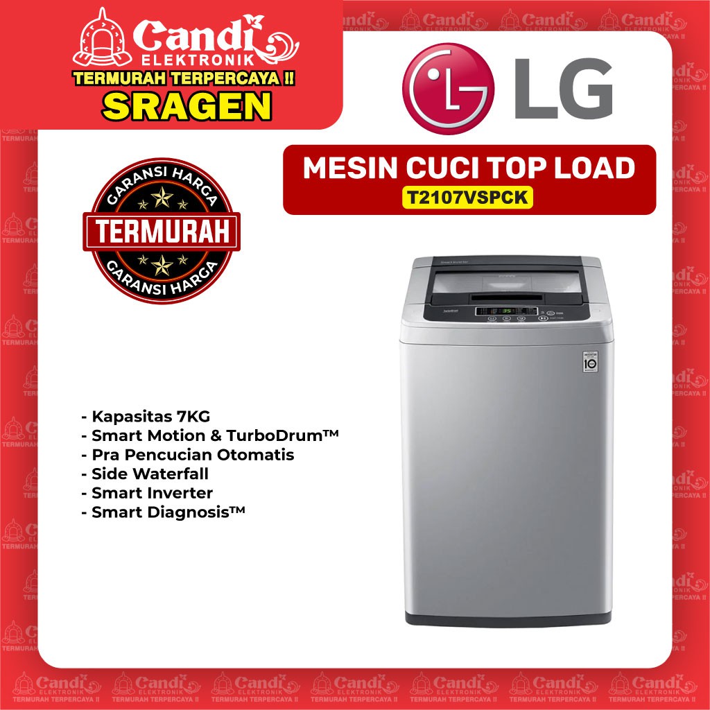 Jual LG Mesin Cuci Top Loading 7kg Smart Inverter T2107VSPCK Shopee