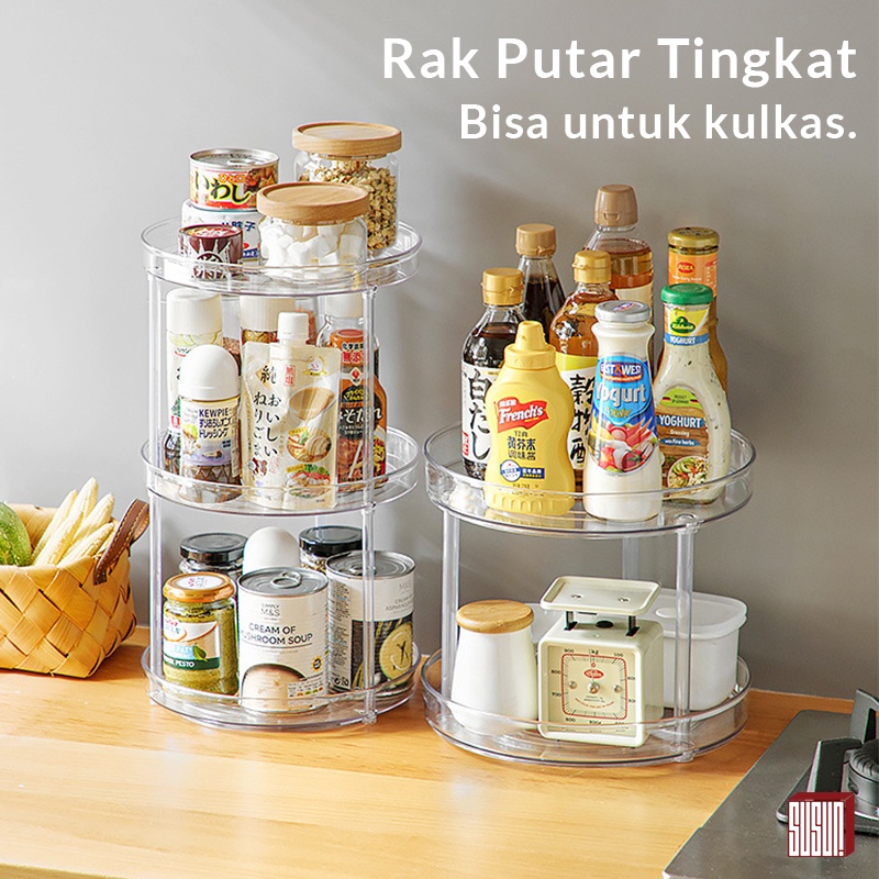 Jual Susun Rak Bumbu Dapur Kosmetik Putar Model Bulat Transparant