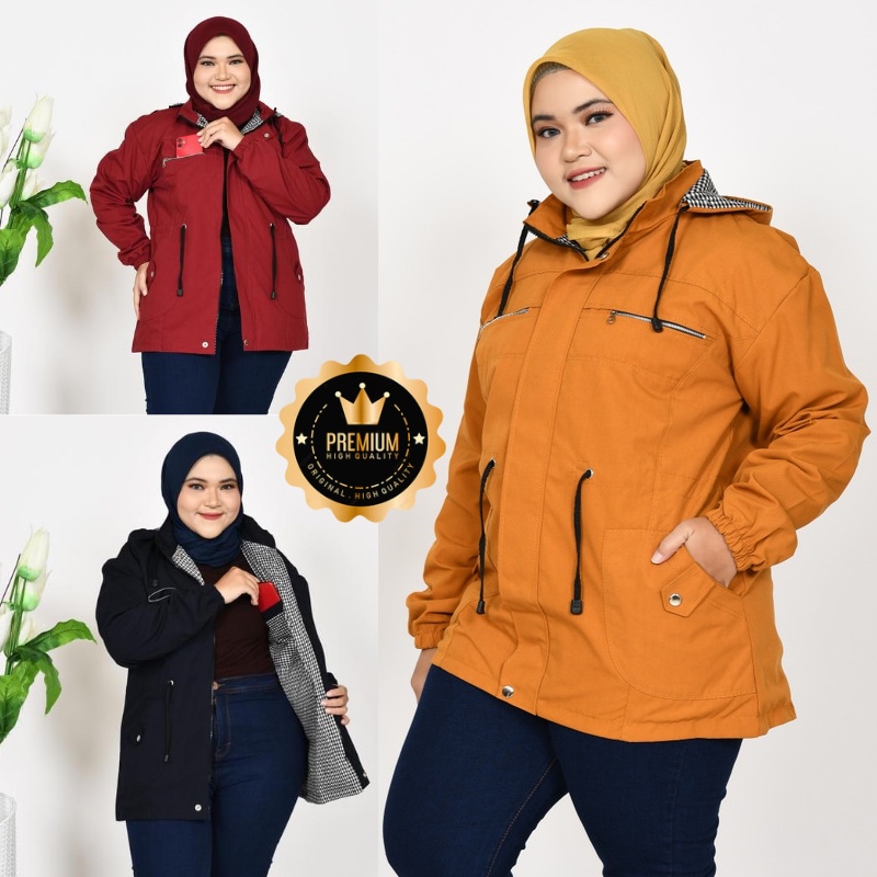 Jual Jaket Parka Wanita Jumbo Bigsize Musim Dingin Outdoor Bahan Kanvas