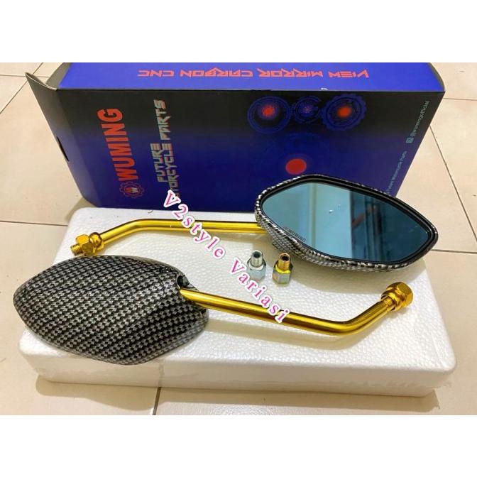 Jual Spion Karbon Tangkai Panjang Gold Red Beat Honda Yamaha Mio Kaca