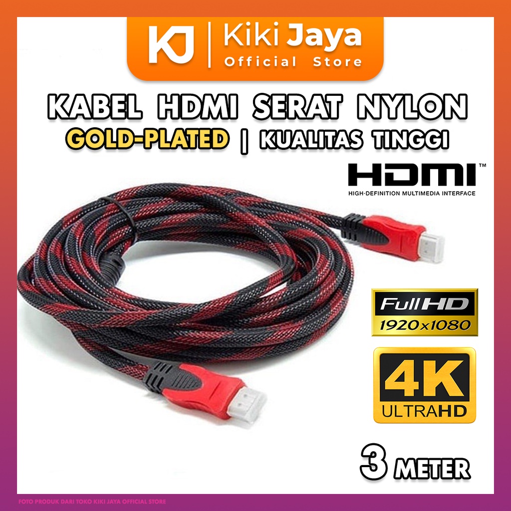 Jual KIKI Kabel HDMI Serat Nylon Gold Plated 3 Meter Cable 3M