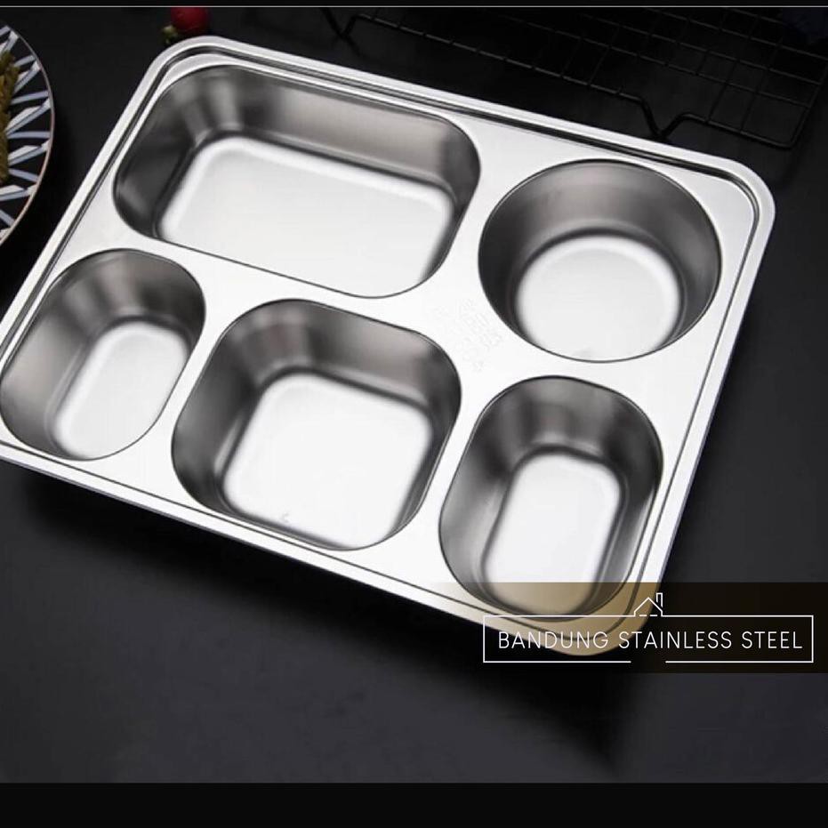 Jual Food Tray Tempat Makanan Piring Stainless Dengan Tutup Plik