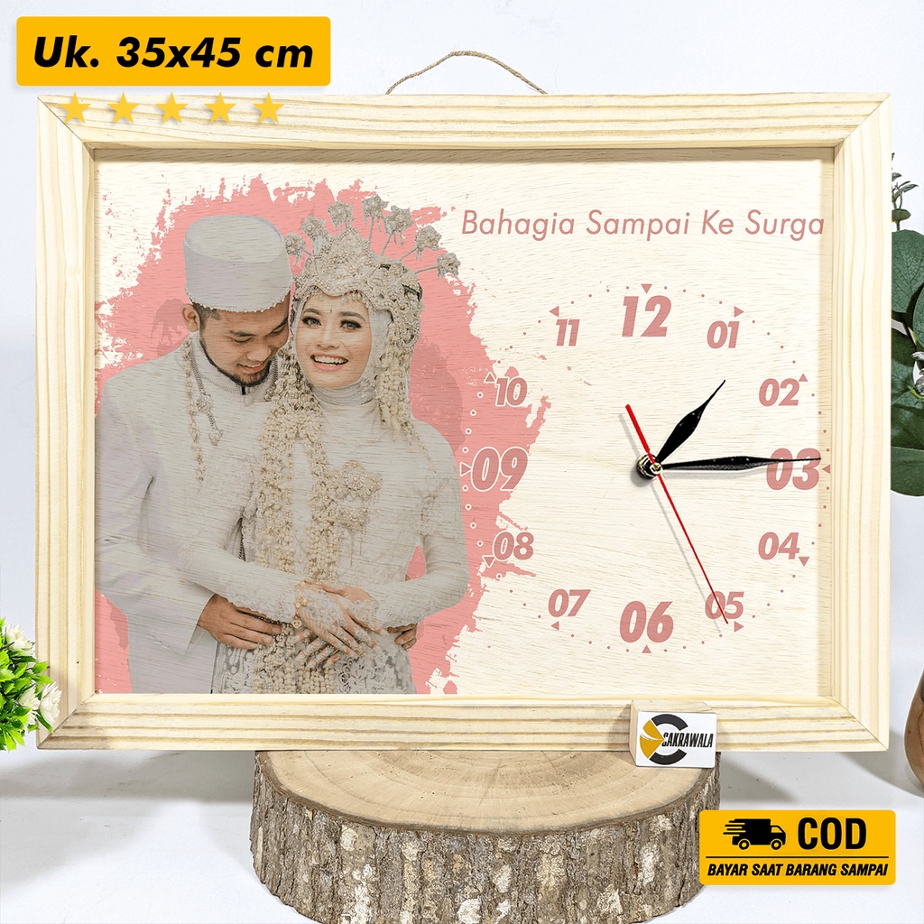 Jual Hadiah Untuk Pernikahan Unik Jam Dinding Kayu Custom Foto Ukuran