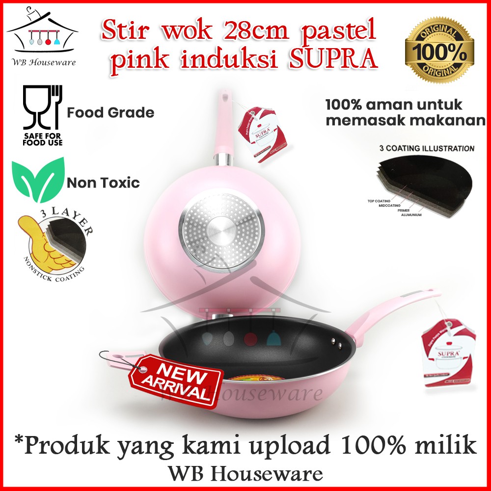 Jual New Panci Teflon Cm Pastel Pink Anti Lengket Supra Stir Wok