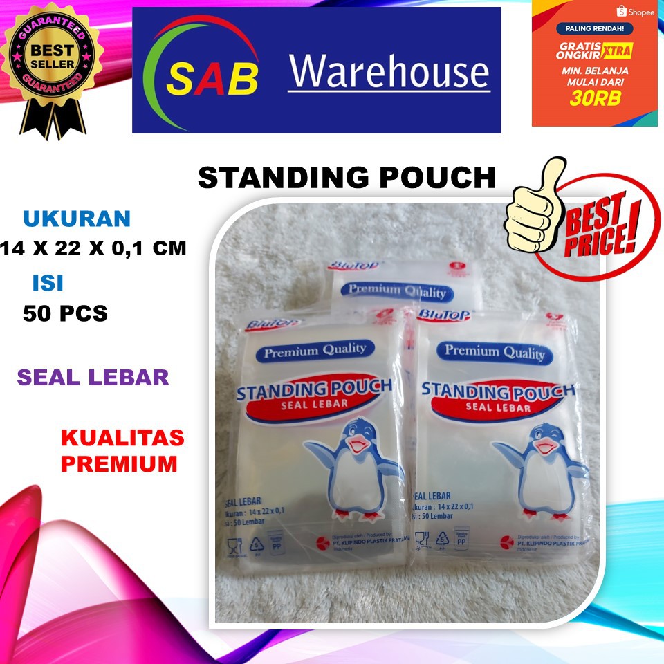 Jual STANDING POUCH STP 14x22 CM DOUBLE SEAL KEMASAN PLASTIK KLIP