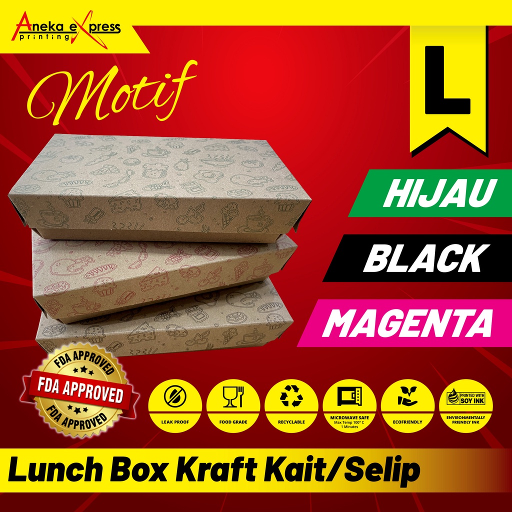 Jual Paper Lunch Box Motif Kraft Laminasi Kotak Takeaway Size Large