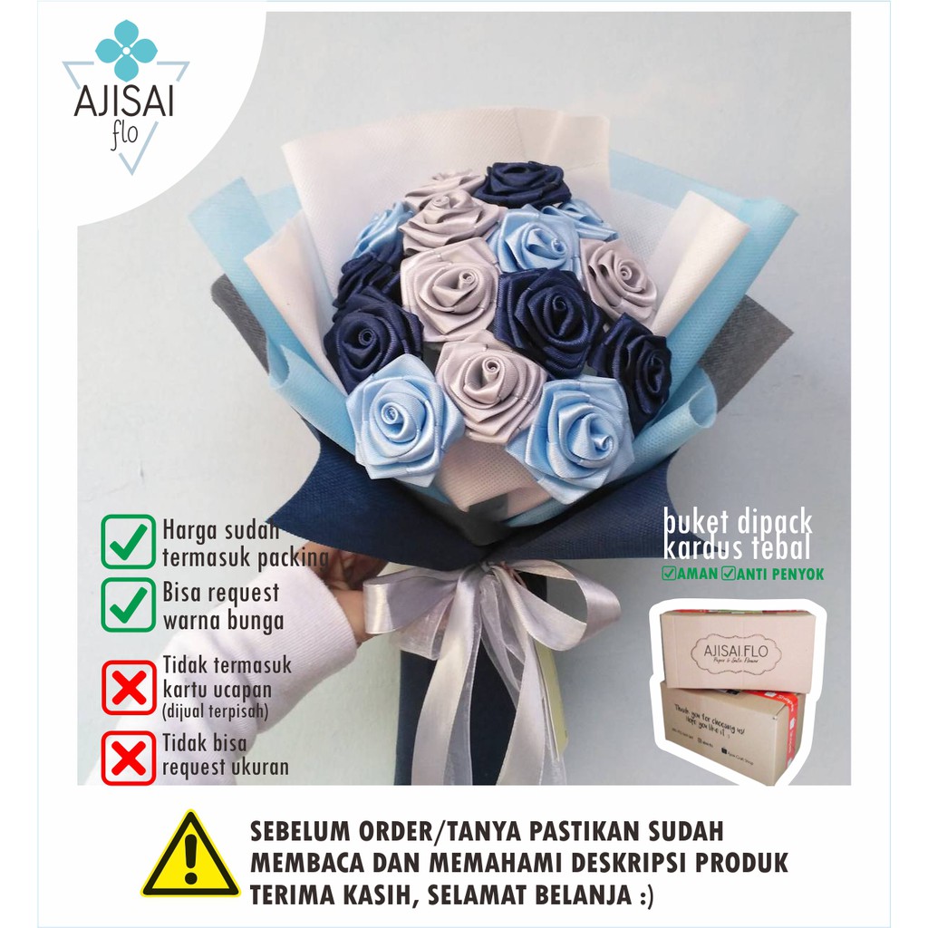 Jual Isi Bunga Nuansa Biru Satin Rose Bouquet Buket Bunga