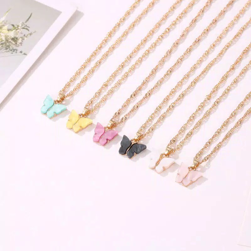 Jual Kalung Korea Kupu Kupu Warna Akrilik Kalung Fashion Rantai