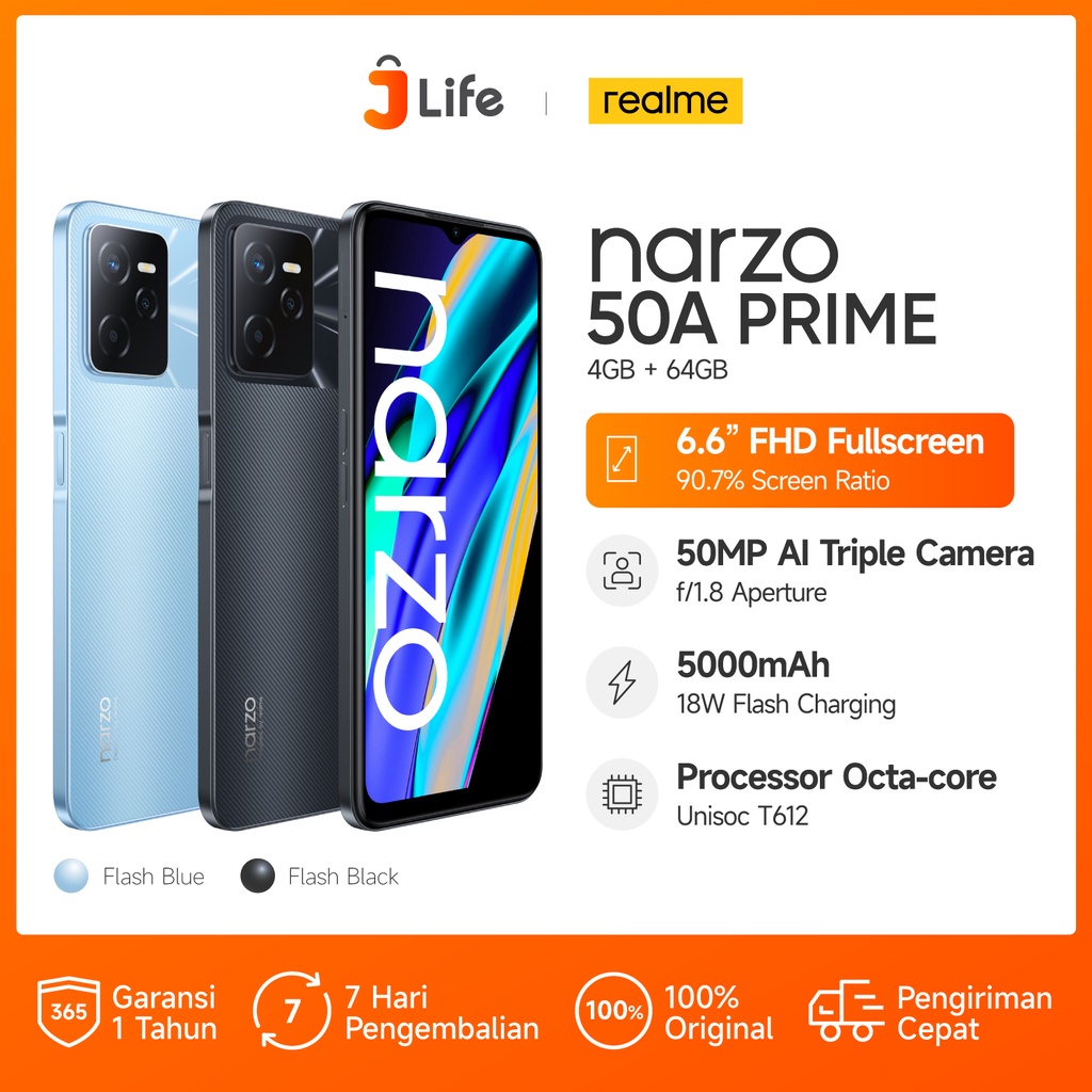 Jual Jlife Realme Narzo 50A Prime 4GB 64GB 5000mAh Massive Battery