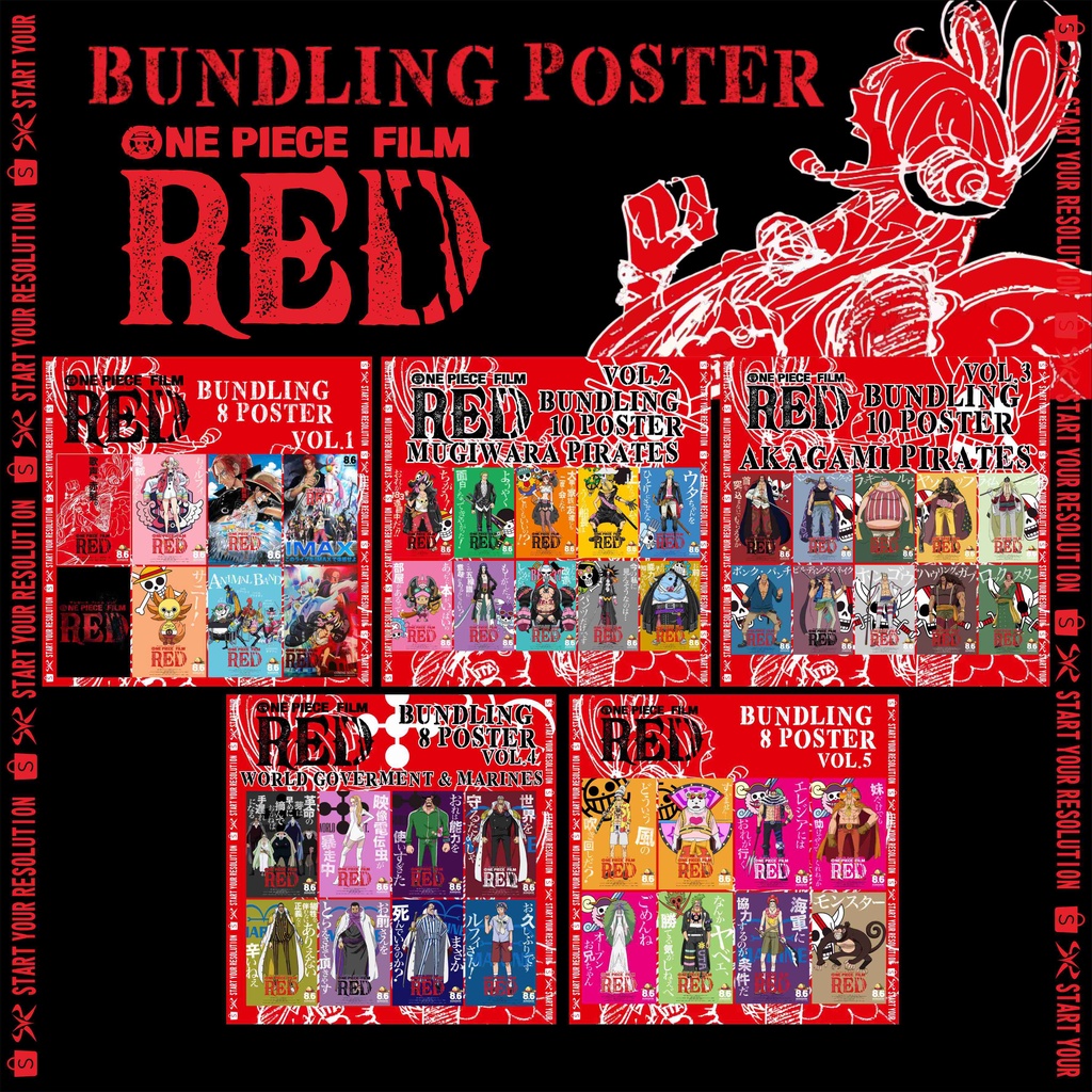 Jual Paket Bundle Poster Anime One Piece Film Red Luffy Zoro Nami