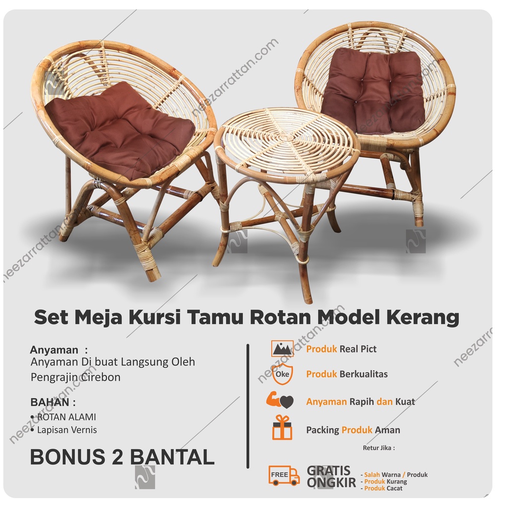 Jual Kursi Teras Tamu Minimalis Set Rotan Kerang Aesthetic Kayu